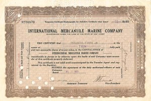 International Mercantile Marine - Co. that Made the Titanic - Stock Certificate